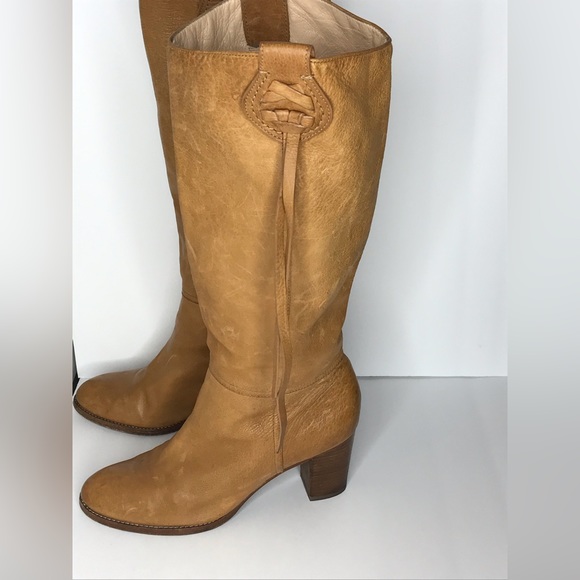 Coach Selena Tan Leather Knee High Pull On Heeled Boho Boots Size 9 - Picture 2 of 11